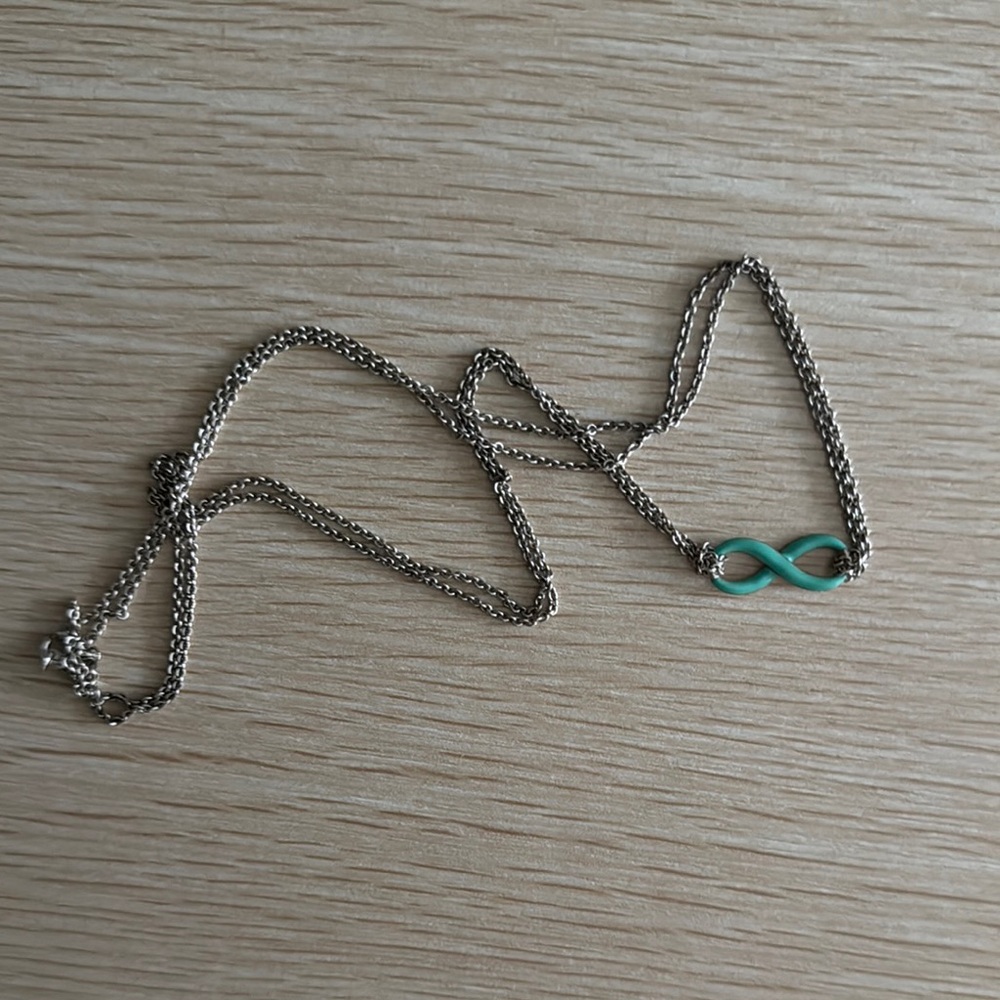 Tiffany & co. Silver Infinity Necklace with Teal Accent RARE